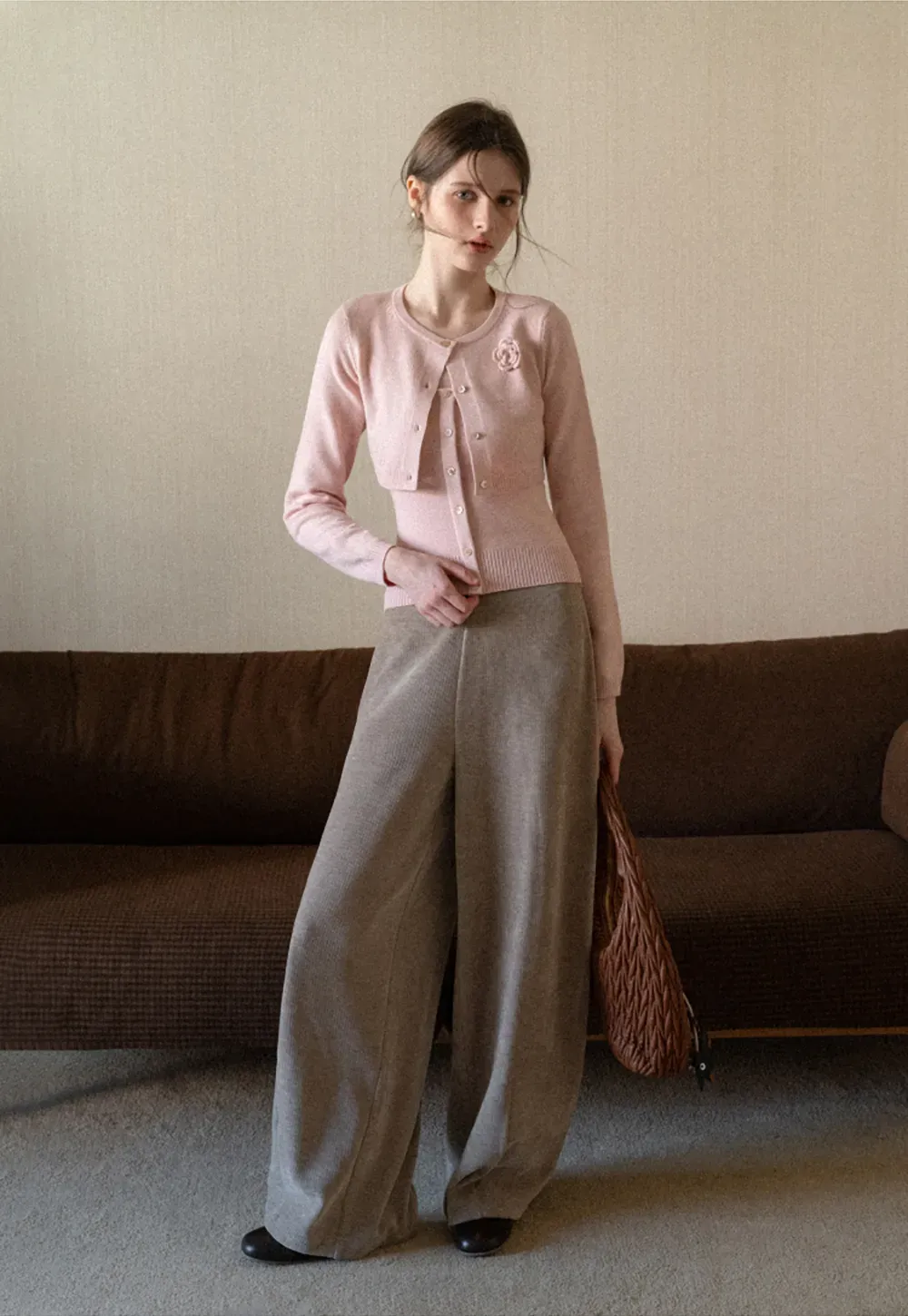 Elegant Knit Cardigan with Button Detail and Tank Top Set