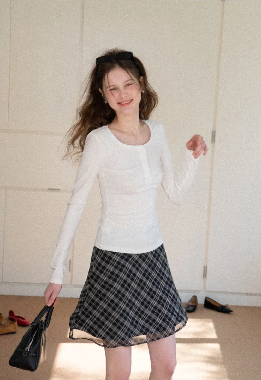 Long sleeve henley top with front buttons