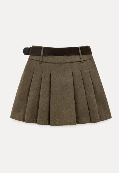 Pleated Mini Skirt with Belt Detail