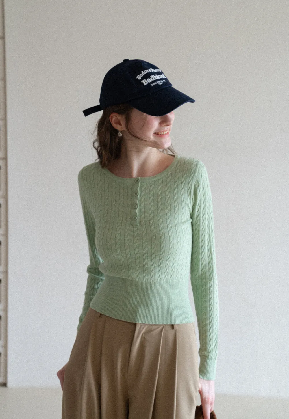 Cable Knit Long Sleeve Sweater with Button Detail