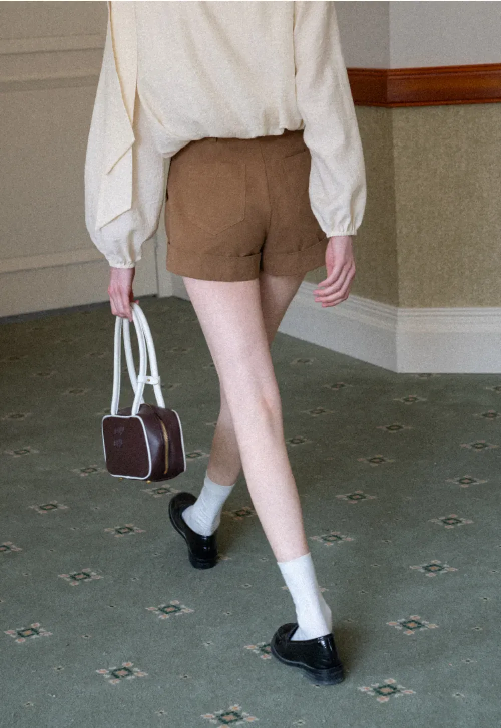 Cropped Tailored Shorts with Cuffed Hem