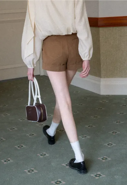 Cropped Tailored Shorts with Cuffed Hem