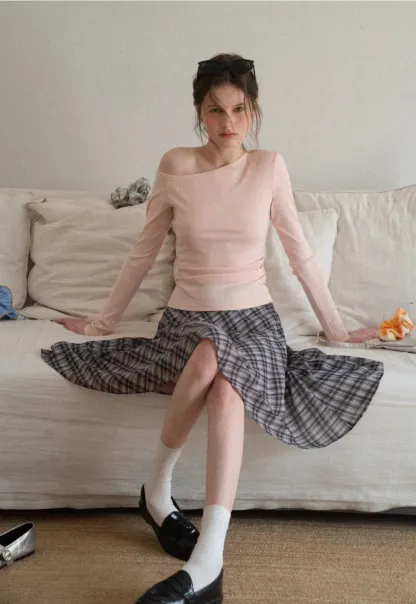 Asymmetrical long sleeve off shoulder top