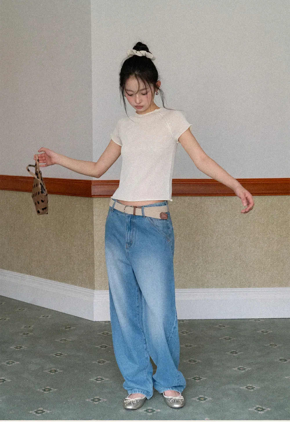 Short Sleeve Ribbed Knit Top with Raglan Sleeves