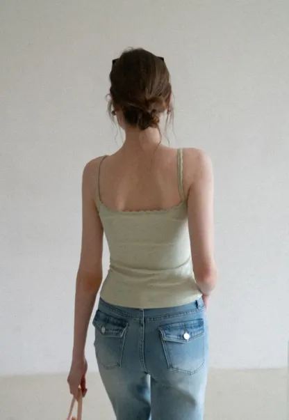 Lace Trim Button Front Tank Top