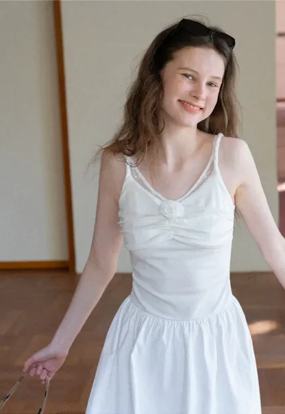 Sleeveless V Neck Midi Dress with Ruched Bodice