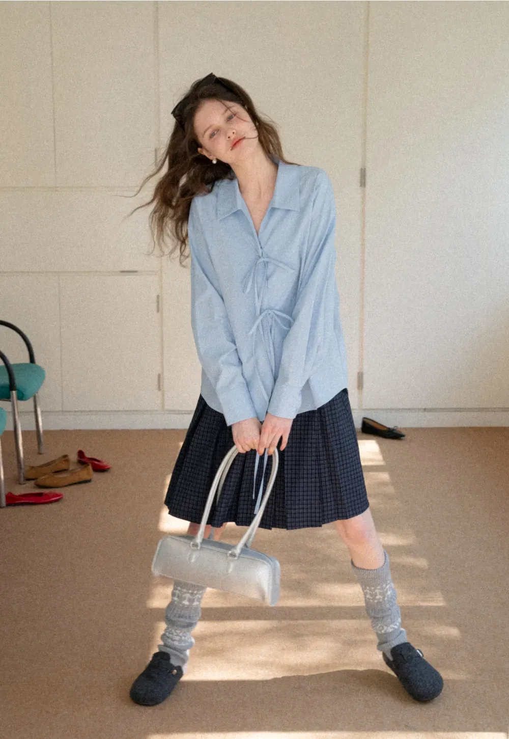 Long sleeve shirt with front tie detail