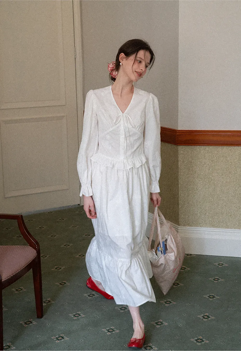 Shirt with ruffled sleeves and layered skirt