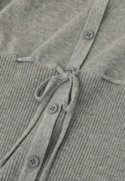 Short Sleeve Knit Cardigan with Front Buttons and Waist Tie