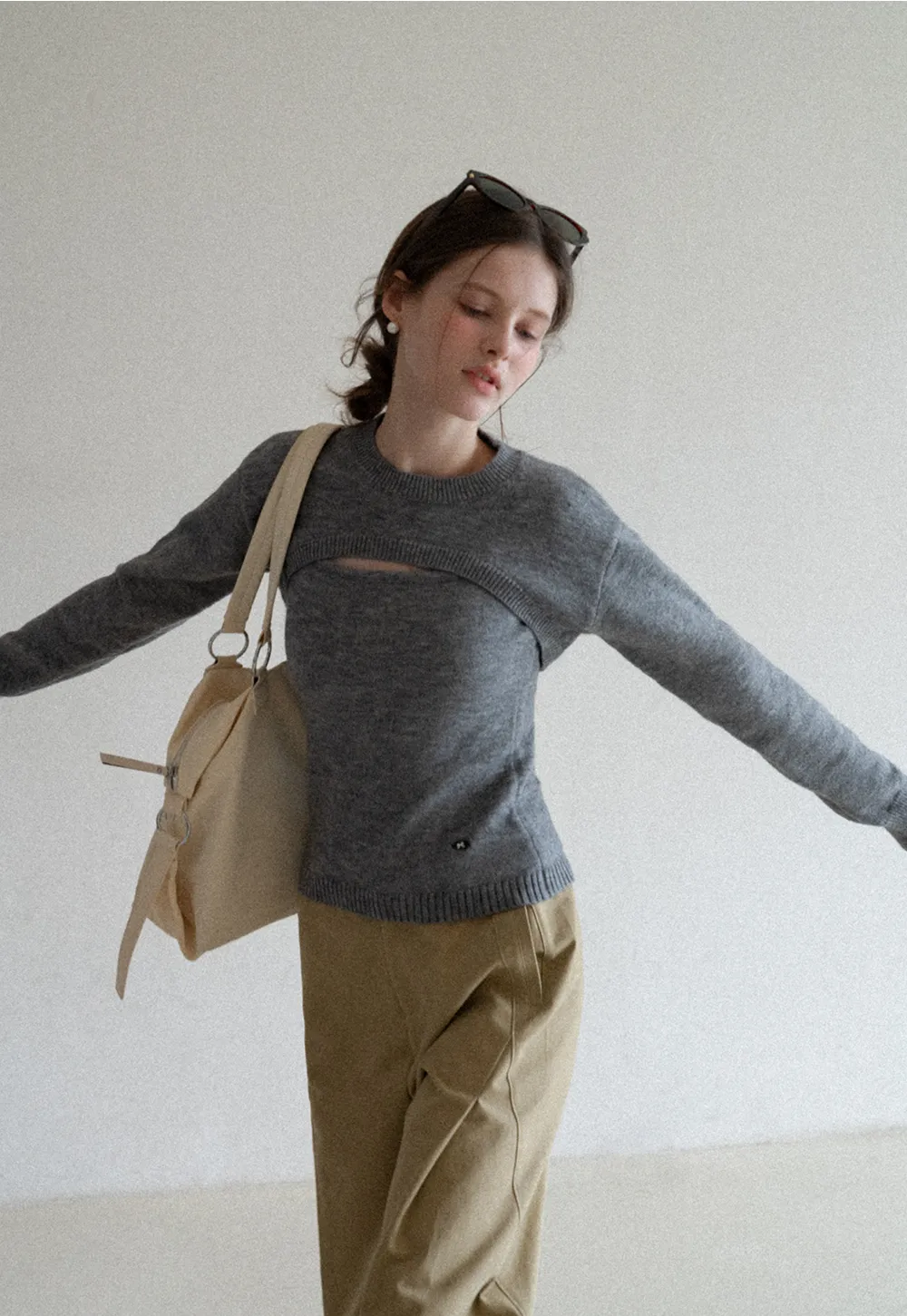 Cutout Detail Round Neck Knit Sweater