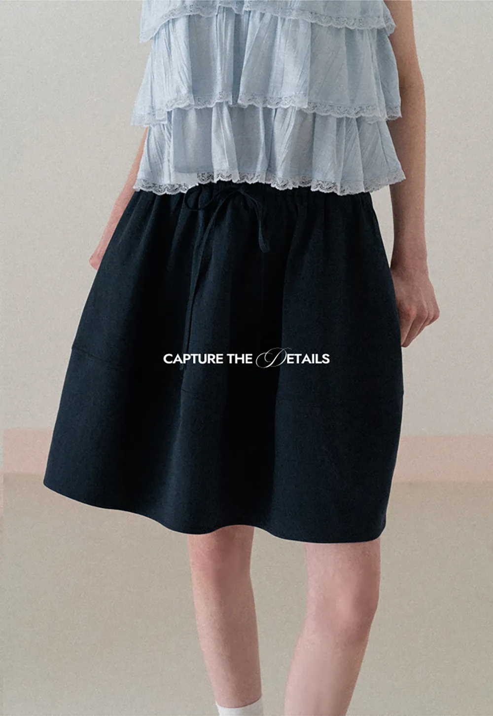 A-line skirt with drawstring waist and layered hem