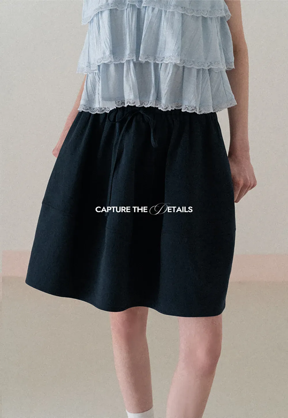 A-line skirt with drawstring waist and layered hem