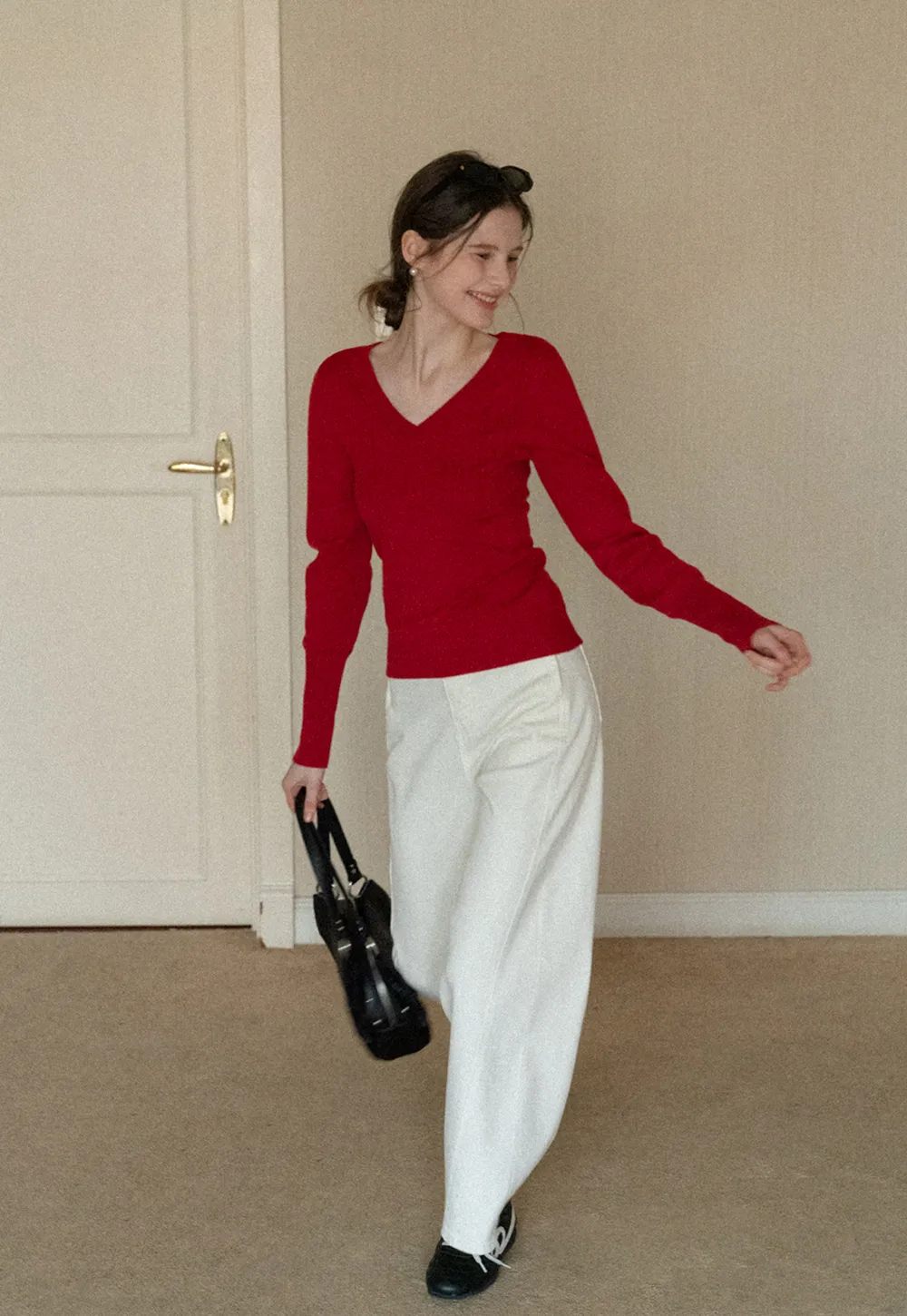 V Neck Long Sleeve Knit Sweater