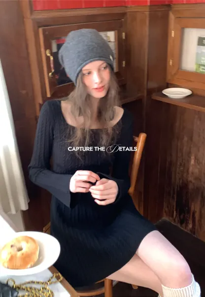 Elegant Cable Knit Flare Dress