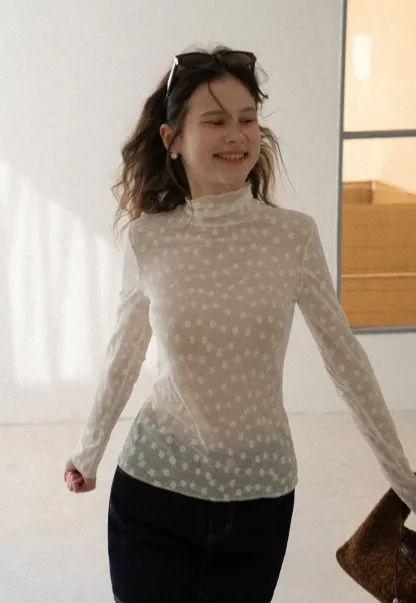 Sheer Star Print Long Sleeve Top