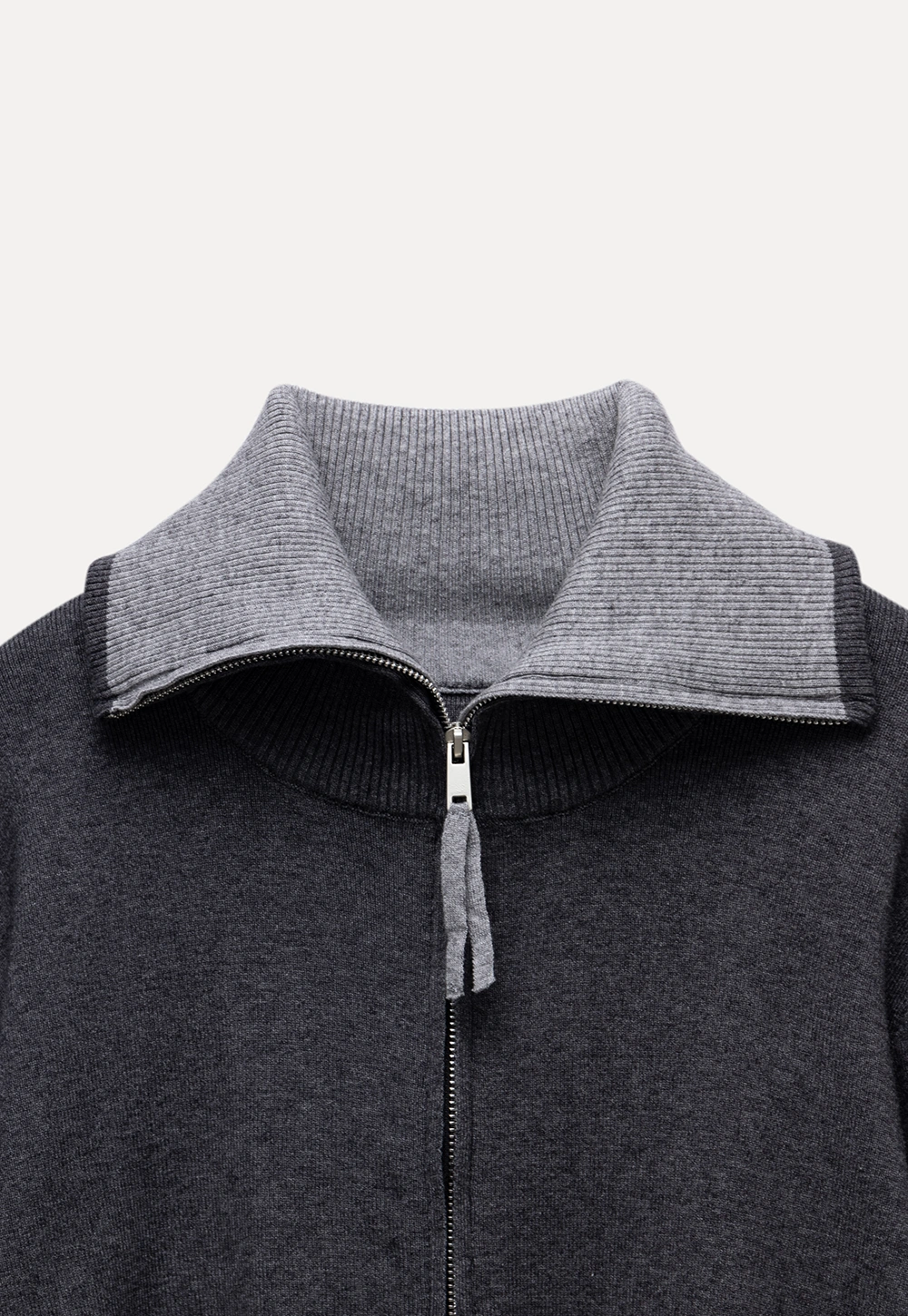 Women’s Zip-Up Knit Cardigan with High Collar