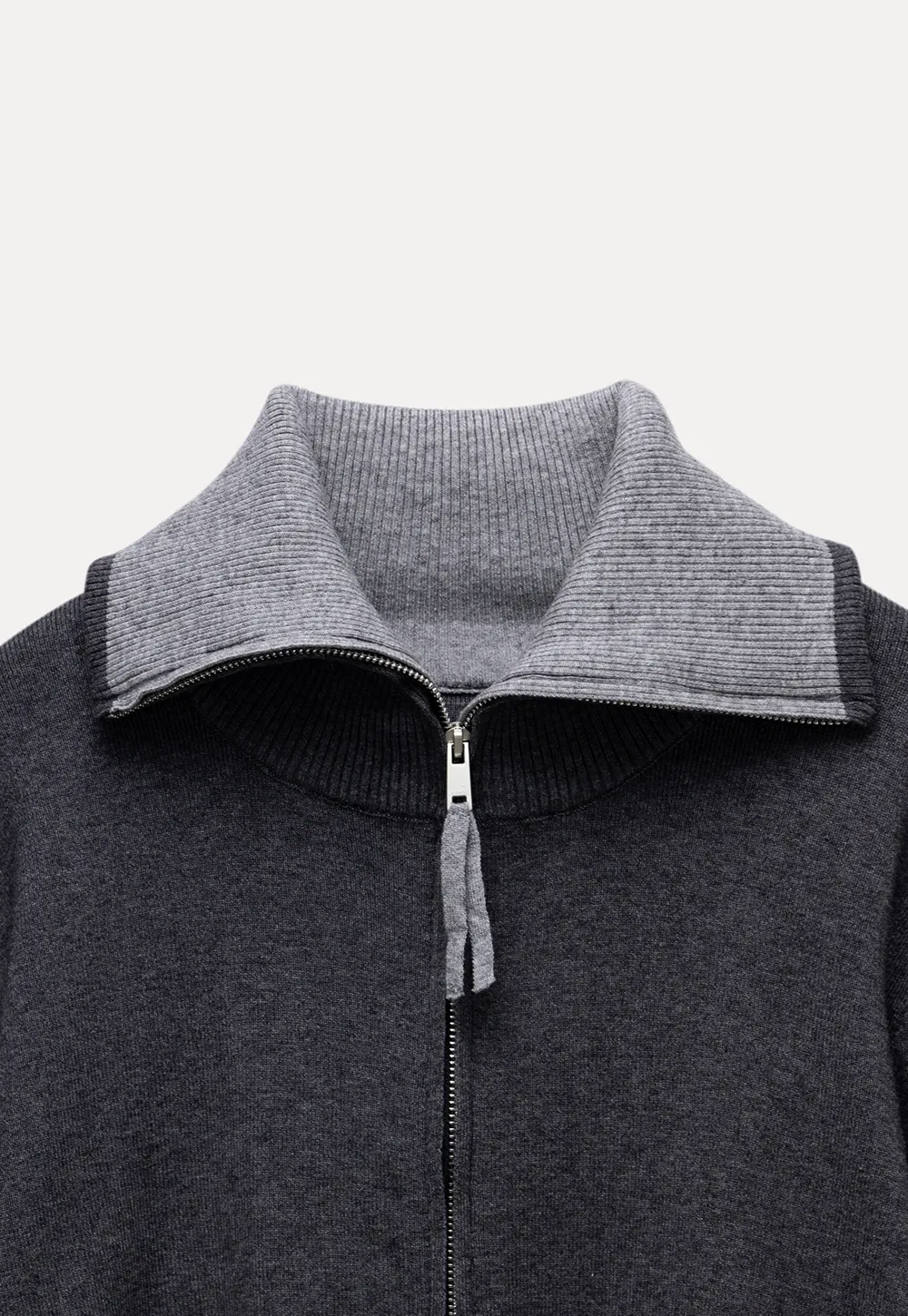 Women’s Zip-Up Knit Cardigan with High Collar