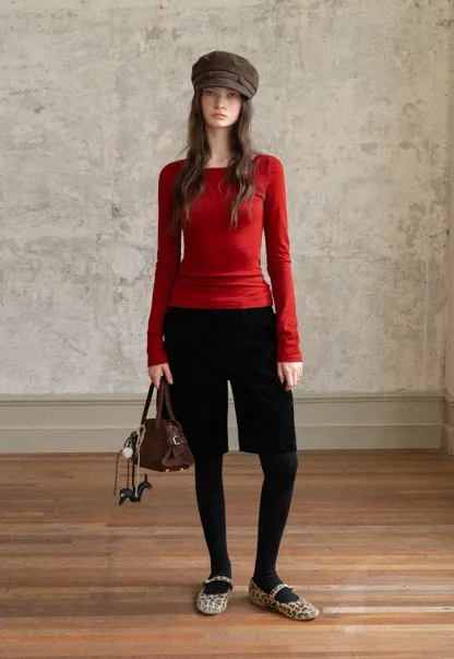 Women Stylish Corduroy Brown Shorts with Button Detail