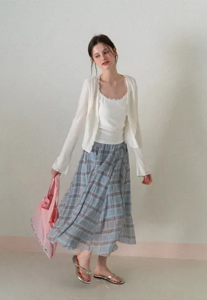 Long Sleeve Knit Sweater with Lace Trim