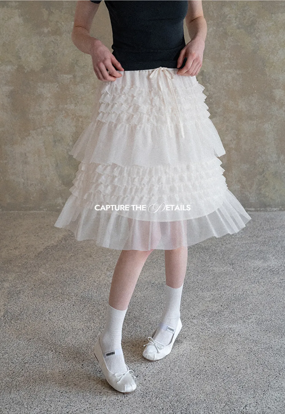 Tiered Ruffled Sheer Skirt with Drawstring Waist