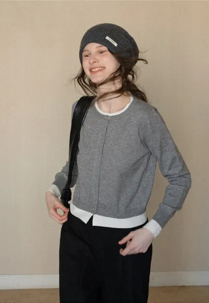 Elegant Round Neck Knit Sweater with Button Detail