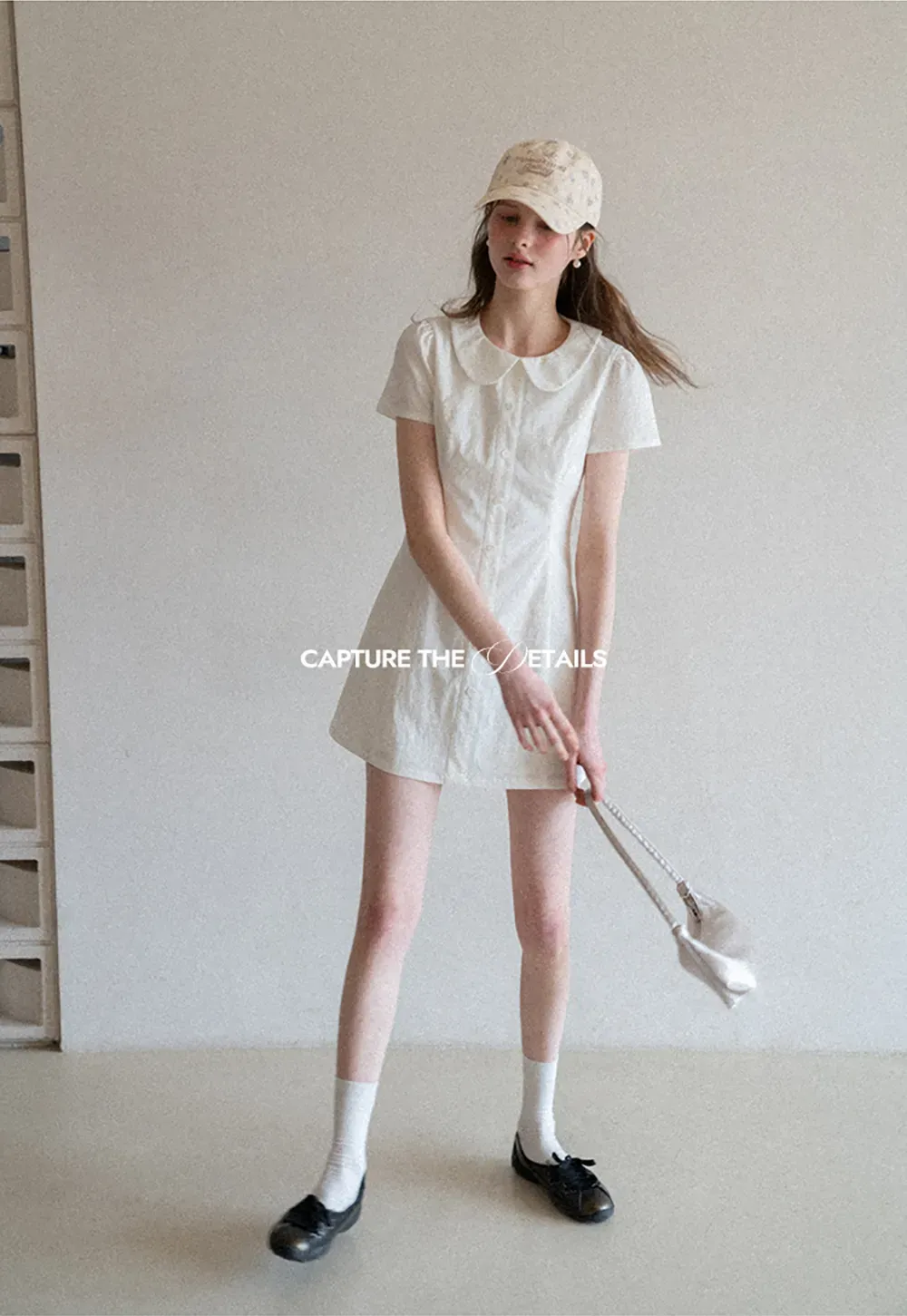 Button Front Dress with Peter Pan Collar and Short Sleeves