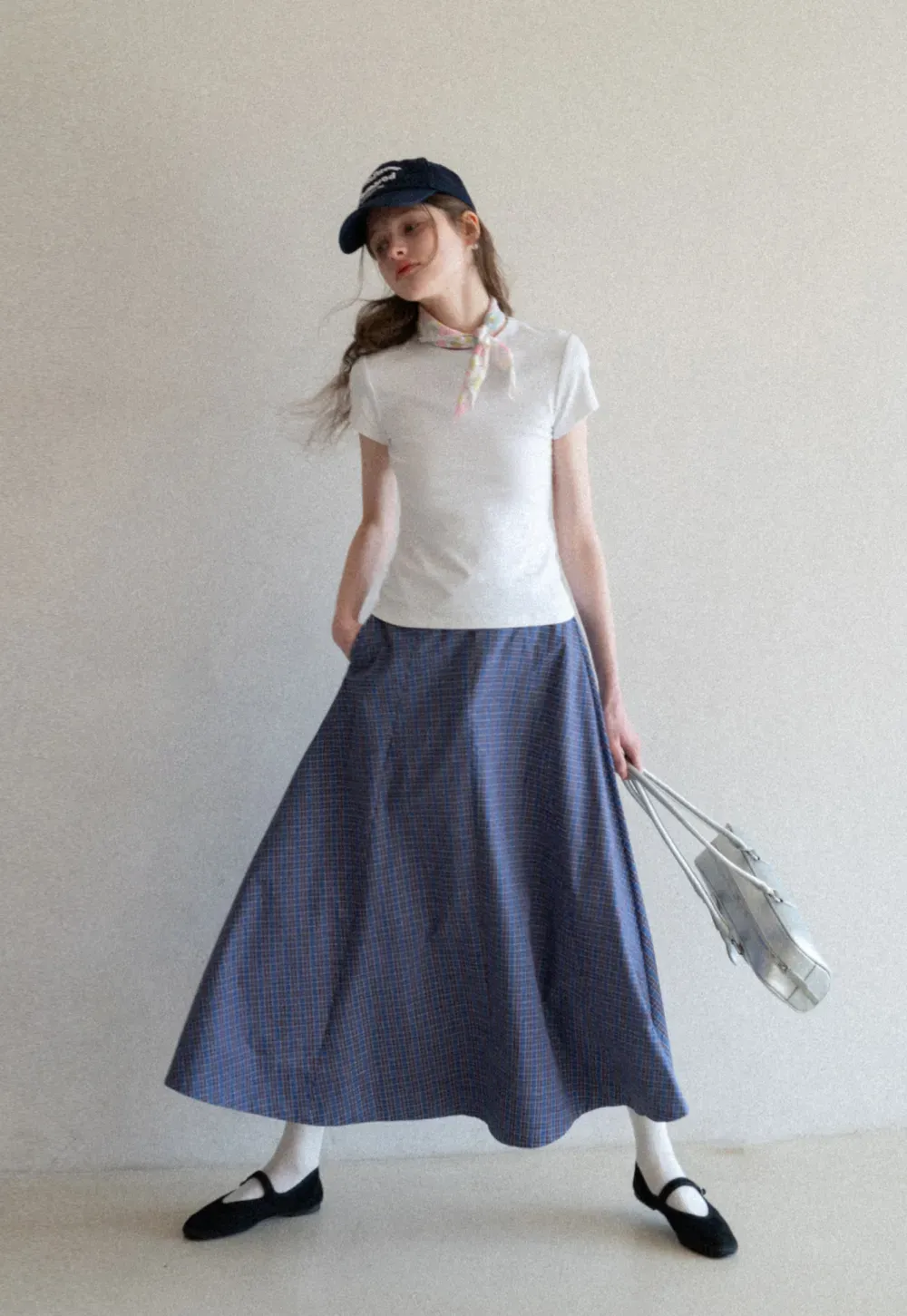 Plaid A-line Midi Skirt