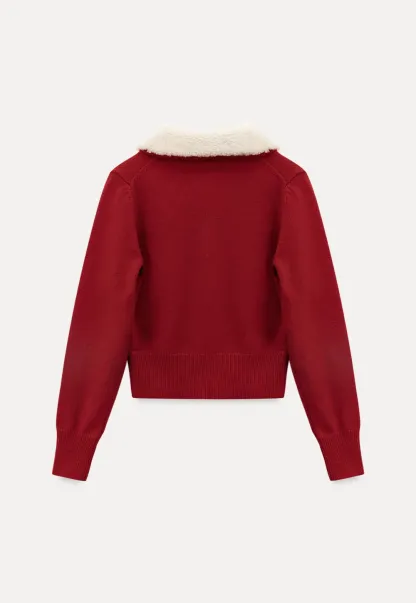 Soft Collar Knit Cardigan with Embroidery Design