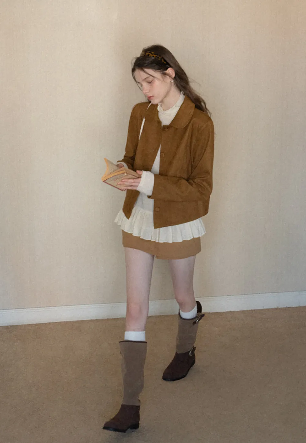 floral dot long sleeve top with ruffle hem