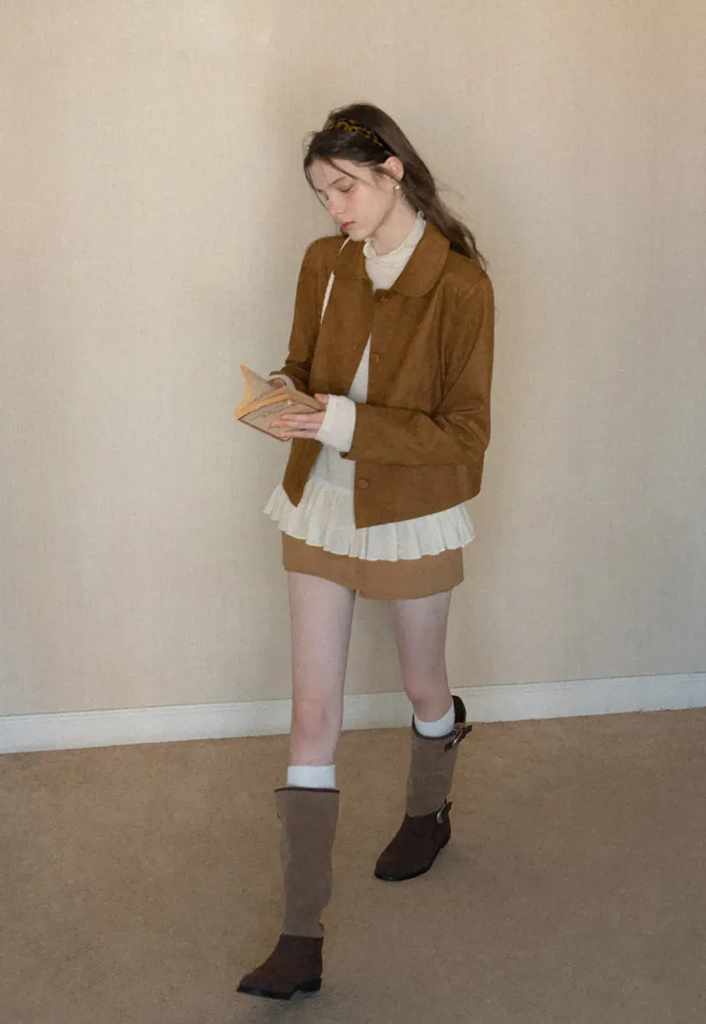 floral dot long sleeve top with ruffle hem