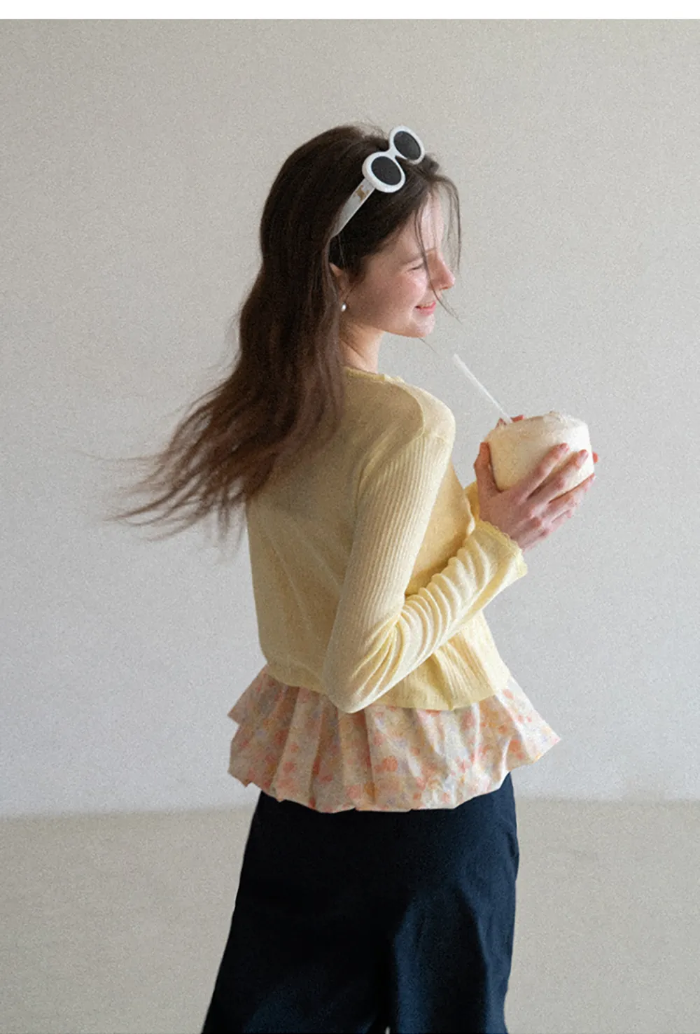 Floral Print Peplum Tank Top and Woolen Knit Sweater