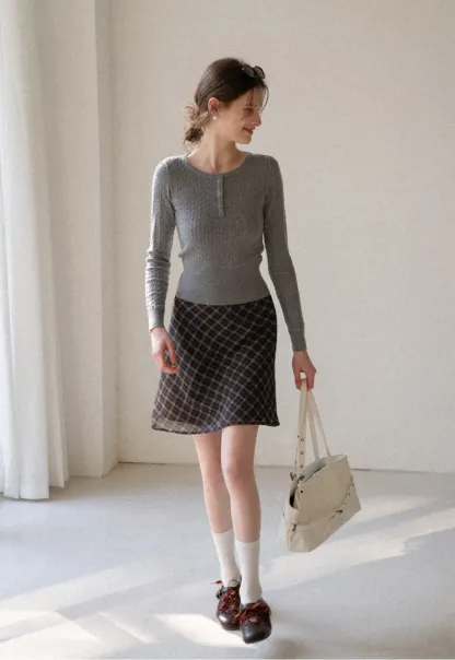 Cable Knit Long Sleeve Sweater with Button Detail