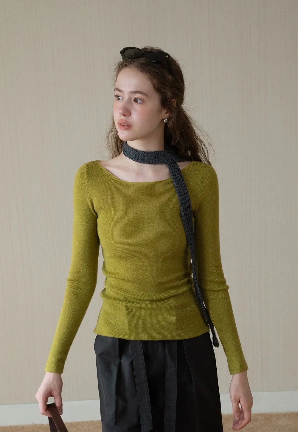 Womens Long Sleeve Knit Shirt with Tie Detail