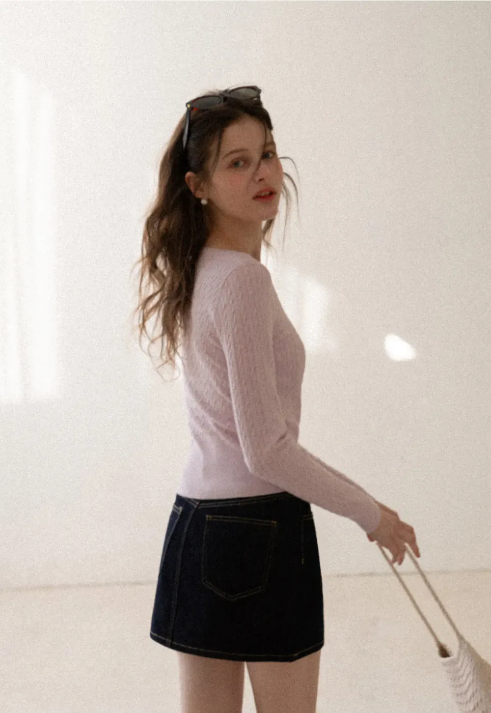 Cable Knit Long Sleeve Sweater with Button Detail