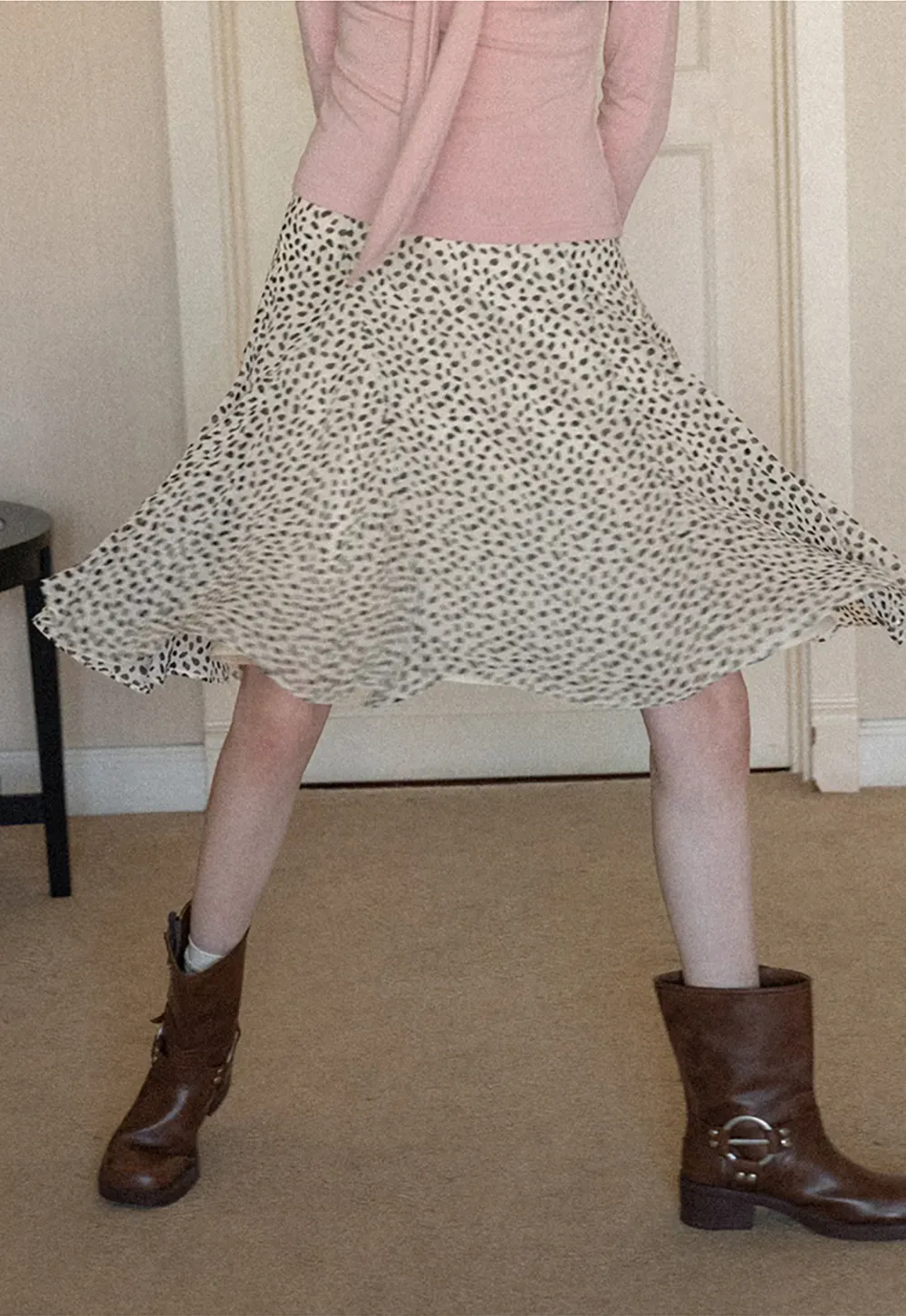 Flowing hem leopard print skirt with ruffle details