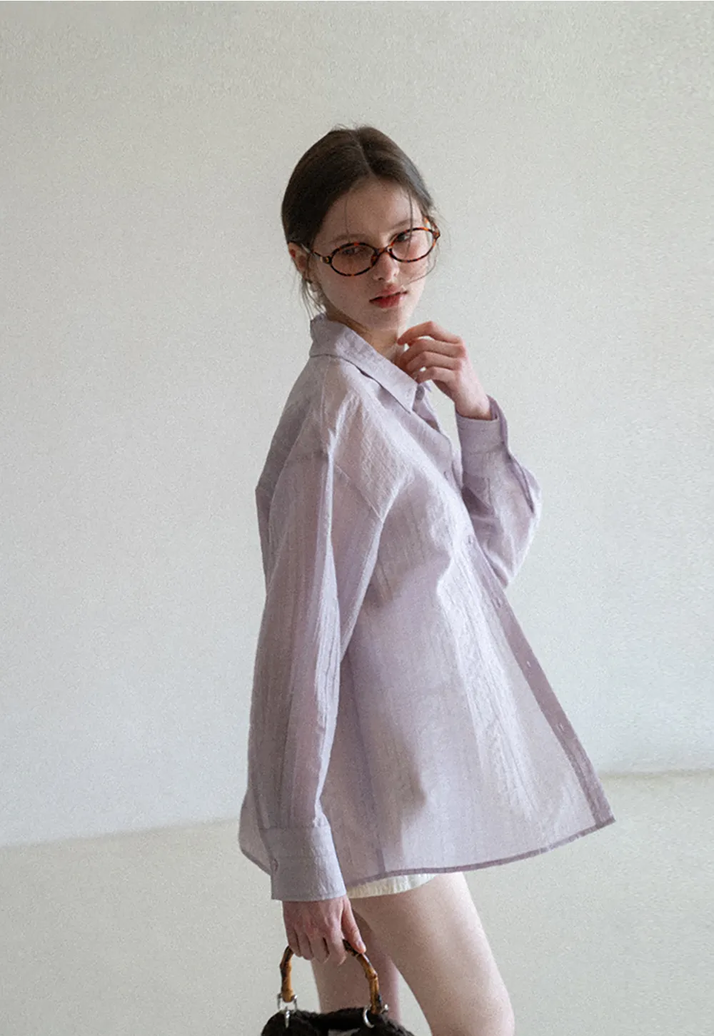 Lightweight Button Up Shirt with V Neck and Long Sleeves