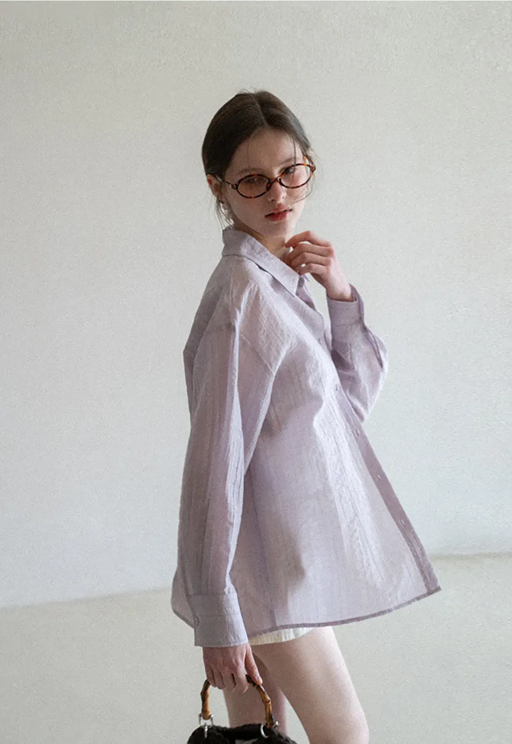 Lightweight Button Up Shirt with V Neck and Long Sleeves