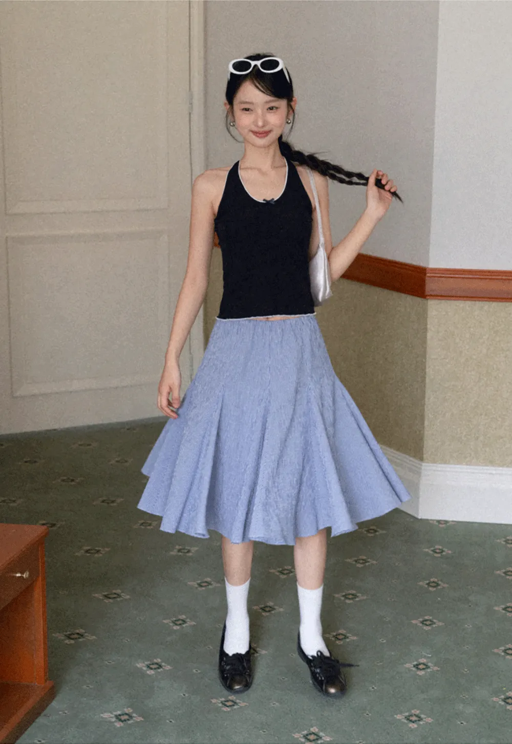 Halter neck tank top with thin straps and bow detail