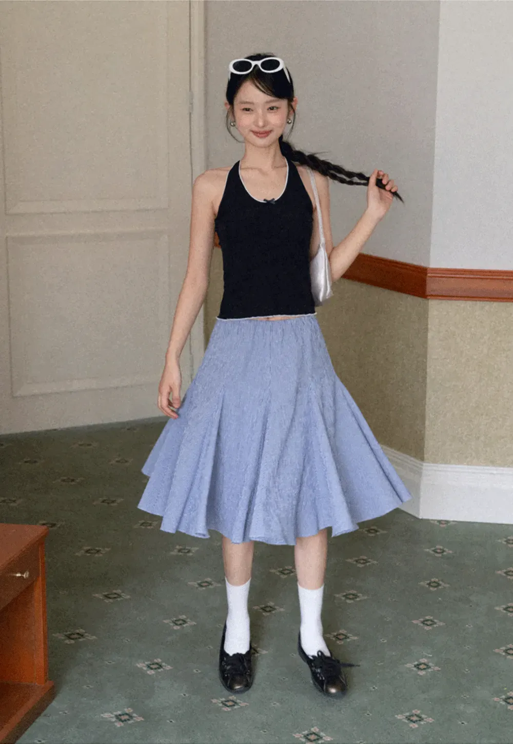 Halter neck tank top with thin straps and bow detail