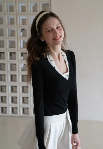 Woolen Knit Sweater and Polka Dot Tank Top