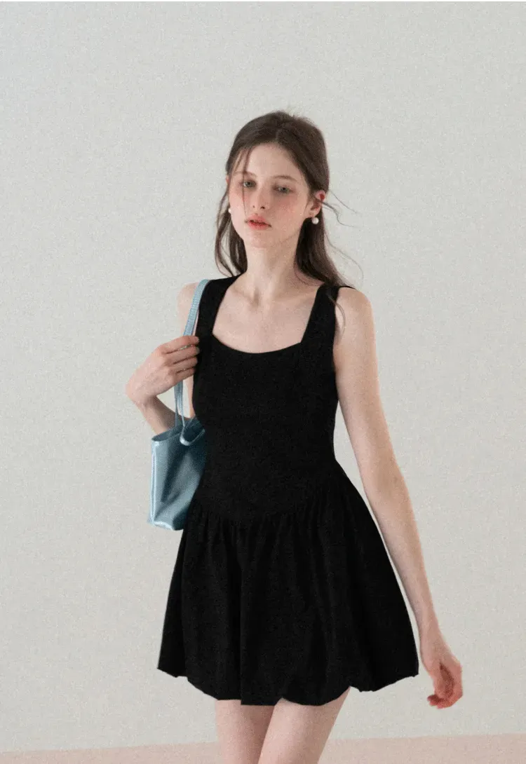 Sleeveless Square Neck Flared Mini Dress