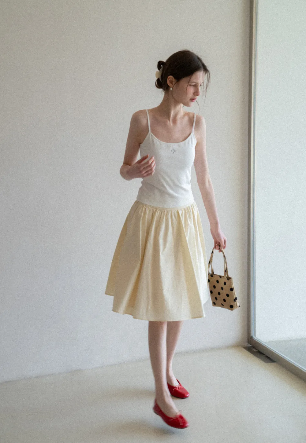 A-line pleated midi skirt with waistband