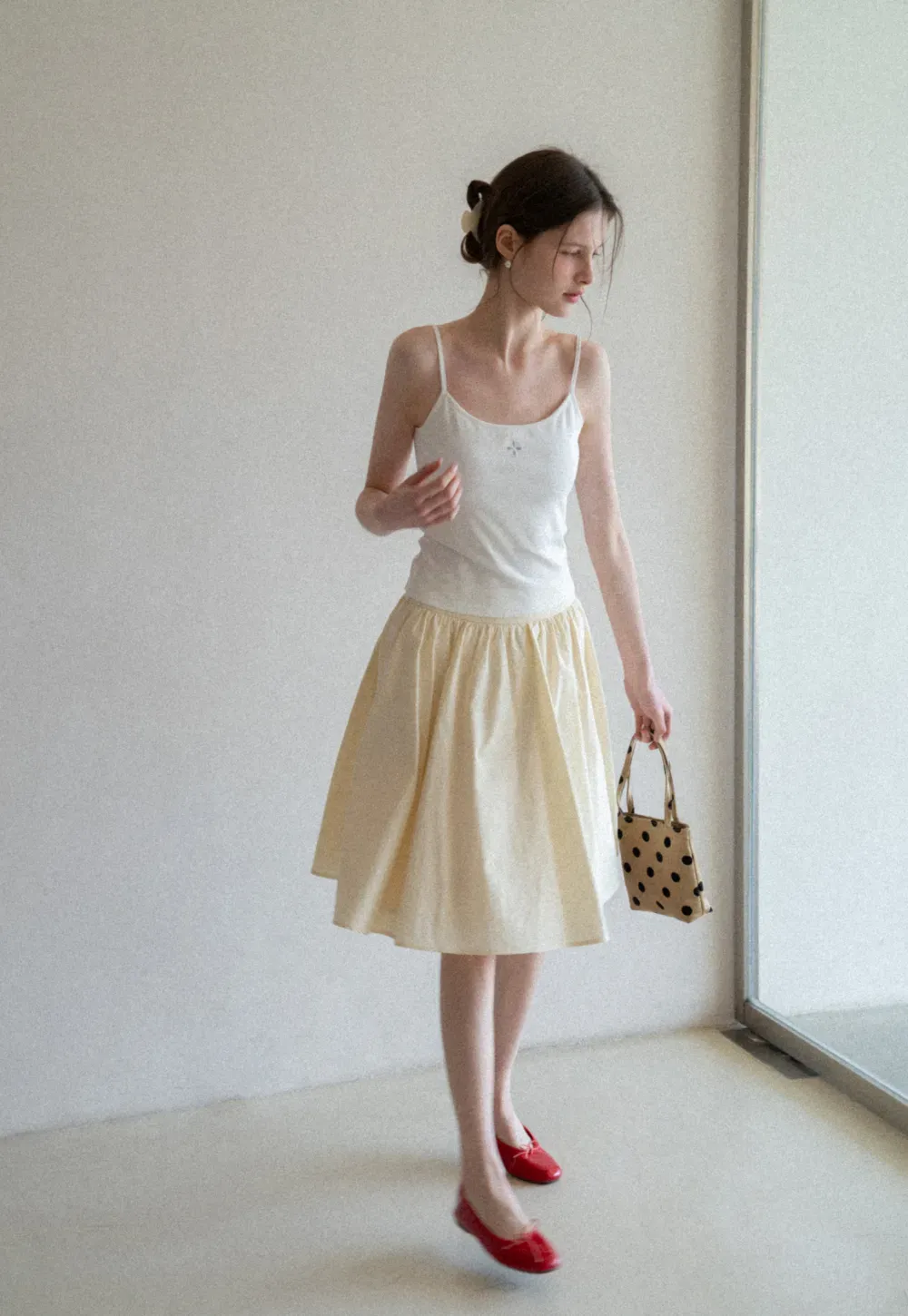 A-line pleated midi skirt with waistband