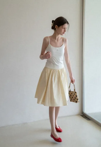 A-line pleated midi skirt with waistband