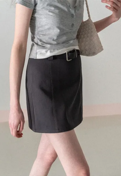 A-line mini skirt with contrast stitching and belt