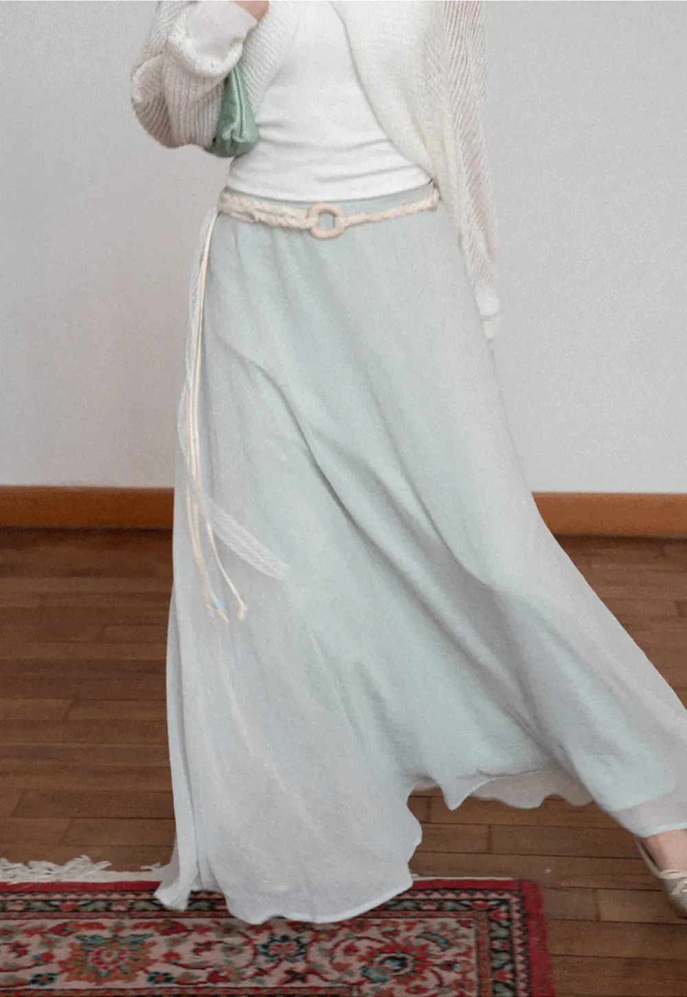 Flowy Maxi Skirt with Lace Trim and Drawstring Waist