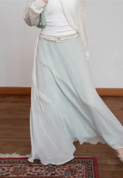 Flowy Maxi Skirt with Lace Trim and Drawstring Waist