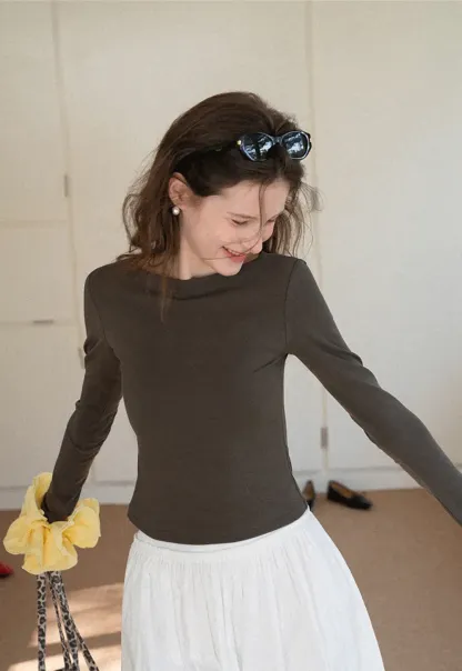 long sleeve boat neck slim fit top