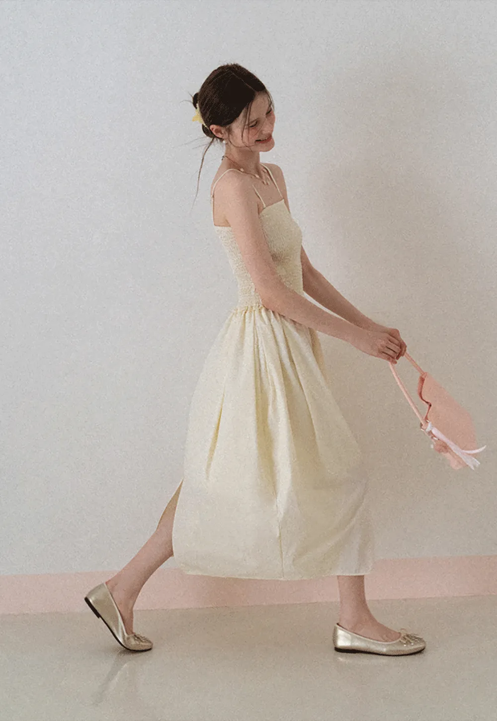 Strapless Smocked Bodice A Line Midi Dress