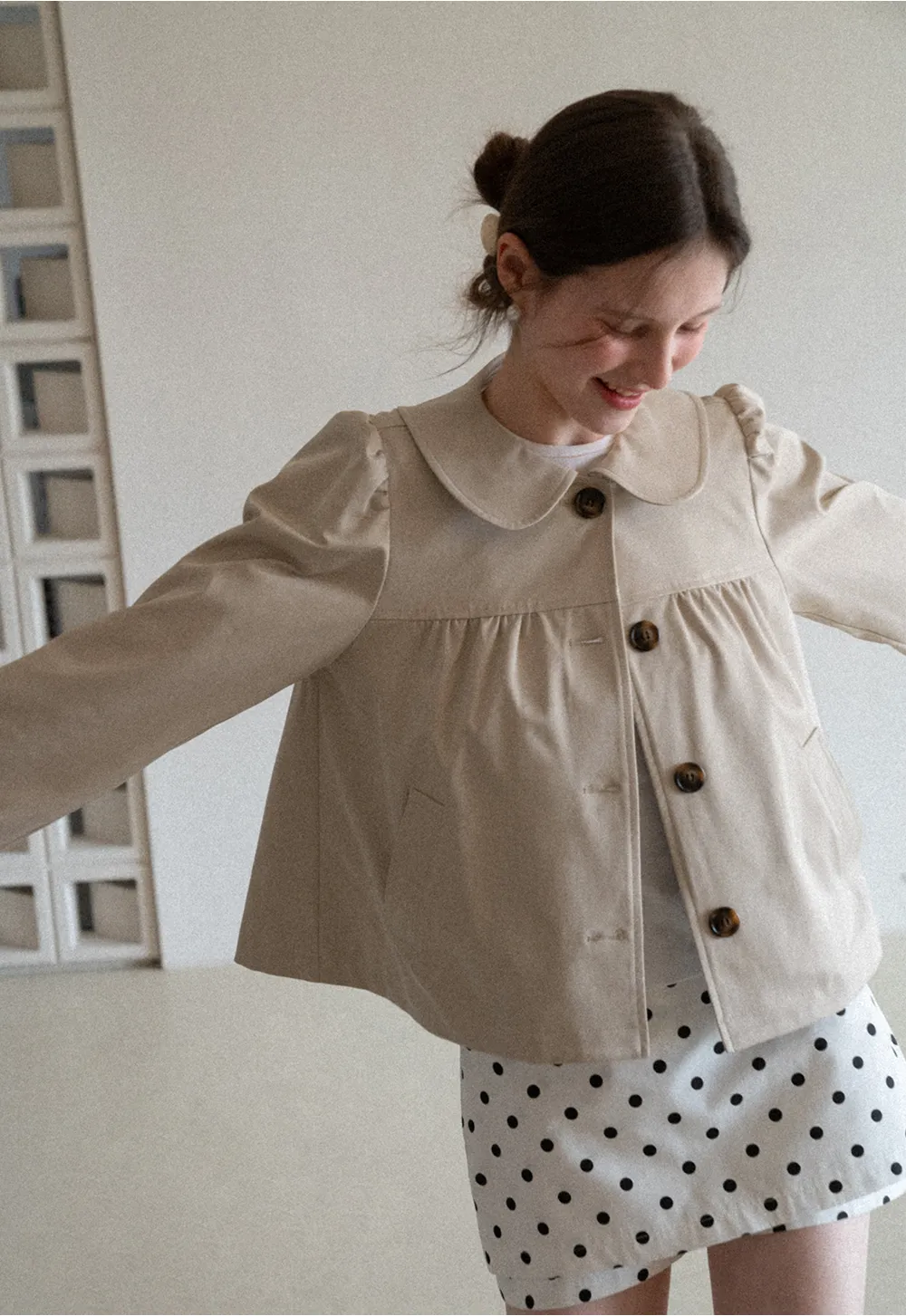 Short Jacket with Peter Pan Collar and Buttons